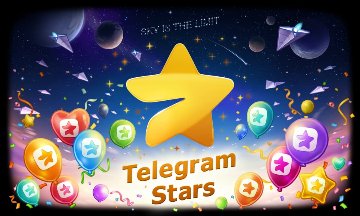 Ilustrasi resmi Telegram Stars dengan bintang emas dan ikon Stars berwarna